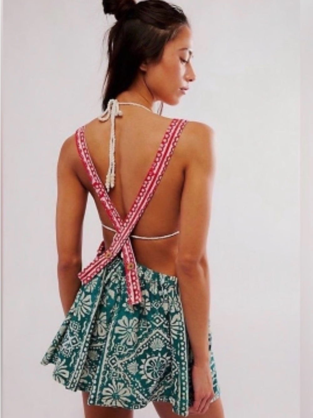Free People Printed Romper with Cross-Back Straps size XS